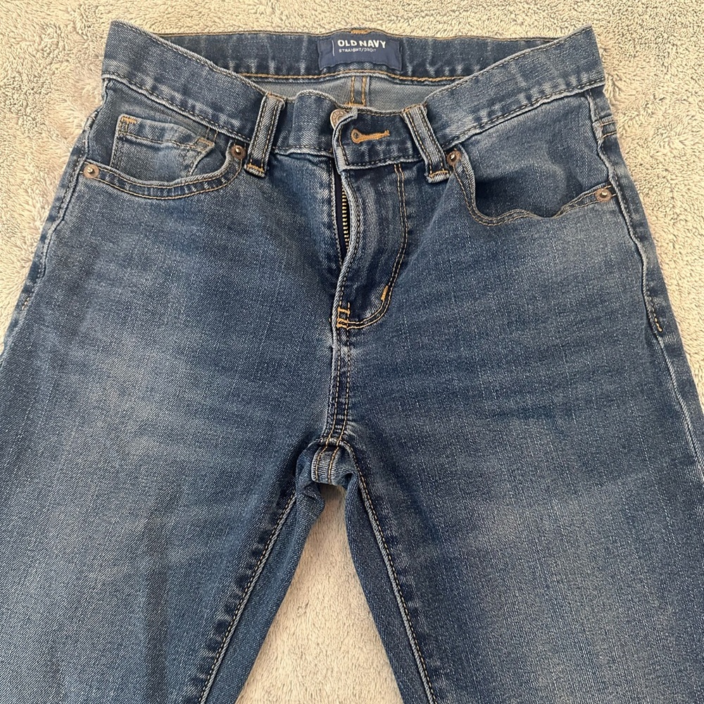 Old Navy Boy’s Straight Leg Jeans size 10 medium wash denim adjustable waist